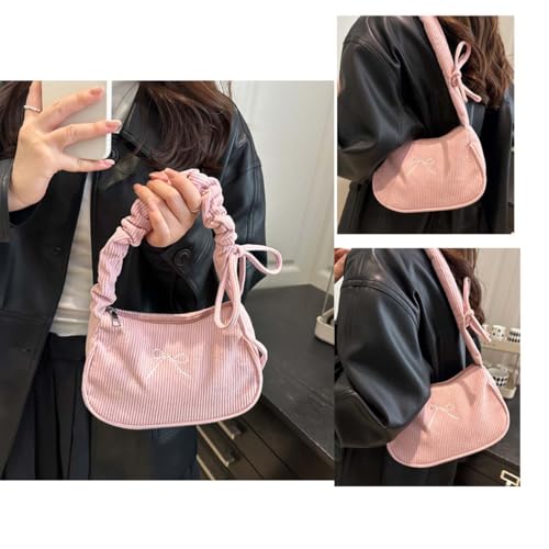 Bolso bandolera pequeño para mujer, estilo coquette con lazo, Y2K, bolso de felpa, clutch, tote y hobo miniatura 4