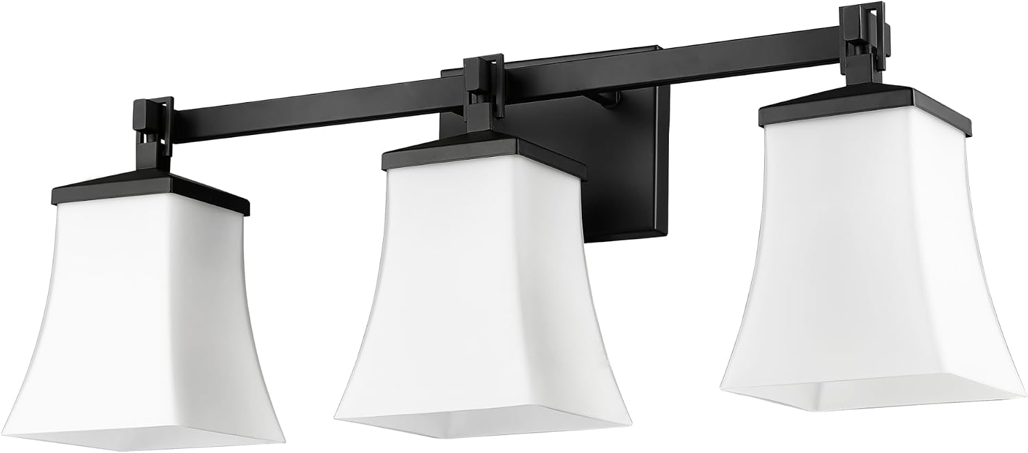 ML Lighting | Sonorra Collection | 10203-MB | 3 Light Vanity in Matte Black Finish with Opal White Glass Shade | Versatile Design That adds High-End Texture and Elegance to Your Bathroom