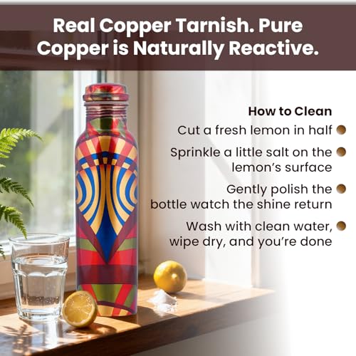 Image of Craft Trade 100% Pure Copper Water Bottle 950ml, Ayurveda inspired Copper Bottle for Drinking, Unique Handpainted Design - Boosts Immunity & Digestion, Leak-Proof, BPA-Free - 2Pk