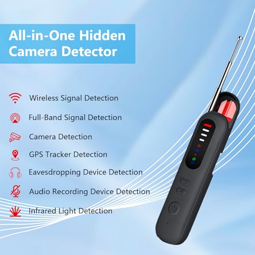 Image of 2026 Upgraded Hidden Camera Detectors, Camera Detector Spy Camera Finder, Hidden Bug and Camera Detector, GPS Tracker Detector for Car, Home, Hotel, Travel, 5 Modes 6 Levels Sensitivity (Black)
