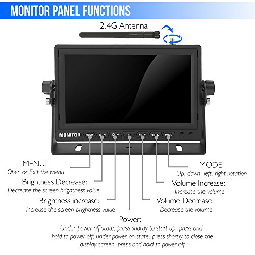 Image of Pyle 7'' Monitor Vehicle Safety System - Built in 2.4Ghz Antenna Wireless Video Transmitter & Receiver Waterproof Rated 1 Camera Connectivity w / Night Vision for Bus Truck Trailer Van