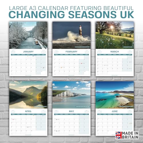 Calendar 2026 UK – Changing Seasons Scenic Wall Calendar – 2026 Month-to-View Planner & Yearly Organiser, A4 Size Opens to A3, Ideal Home or Office Wall Calendar, Classic British Landscapes Design - Image 2