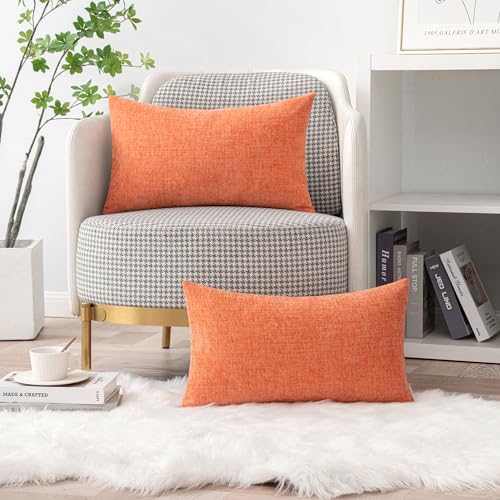 Image of MIULEE Pack of 2 Couch Throw Pillow Covers 12x20 Inch Soft Coral Red Chenille Lumbar Pillow Covers for Sofa Living Room Spring Home Decor Couch Solid Dyed Cases