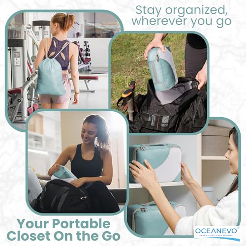 Image of OCEANEVO Set of 10 Pcs Packing Cubes for Travel | Includes Luggage Tag and Toothbrush Holder | Suitcase Organizer for Travelling for Clothes, Shoes and Lingerie | Model 3.0 - Sky Blue-1 Year Warranty