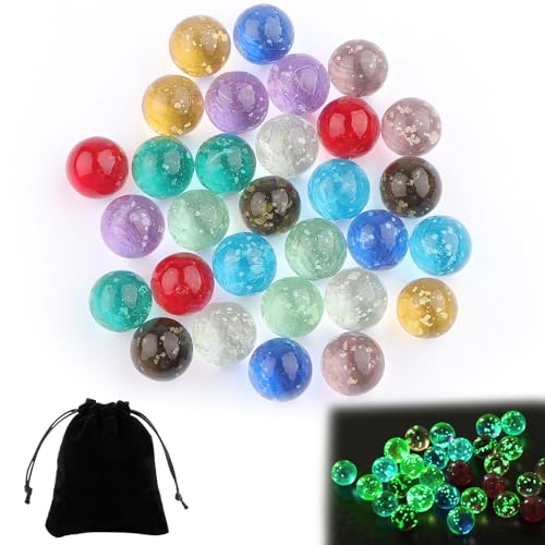 LongZYU 30 Pièces Billes en Verre Phosphorescentes 16 mm Bille Lumineuse Enfant Billes Colorées Mouchetées Glass Marbles Bille Brillante pour Projets de...