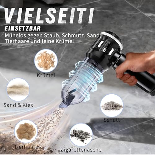 Citybee Aspirador de Mano sin Cable - Aspirador Coche Potente 25.000 Pa - 4 en 1 Aspirar y Soplado, Motor sin Escobillas - 3 Niveles, Luz LED, USB-C - Coche Hogar Pelo de Mascotas - imagen 6