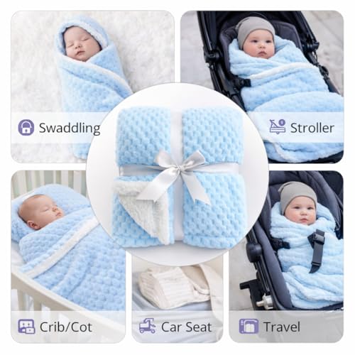 Image of BRANDONN Premium Baby Blanket 100x75 cm - Ultra Soft Flannel Sherpa Newborn Blanket for Winter, AC, Stroller, Crib, Travel (0-12 Months)