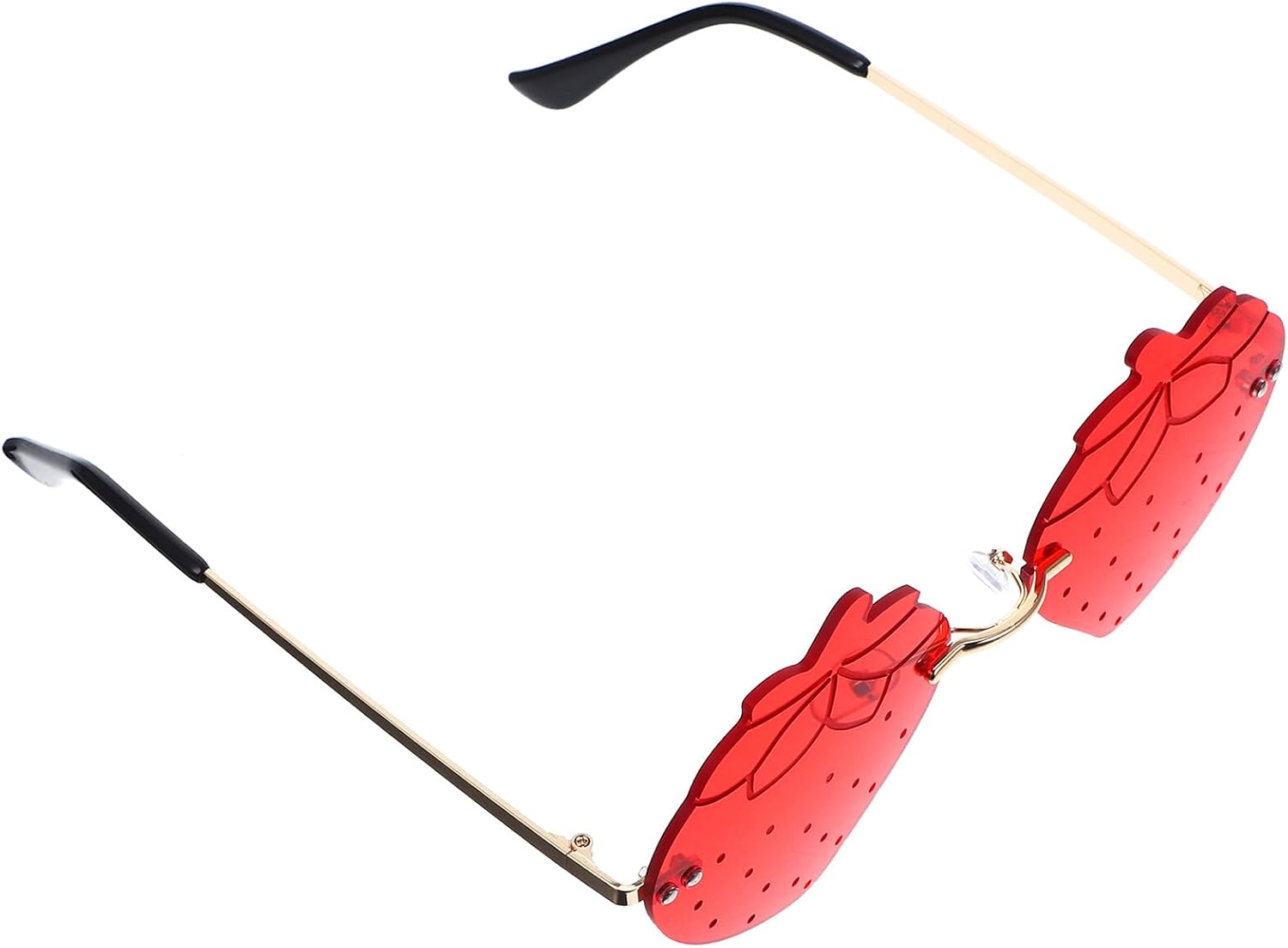 SECFOU Strawberry-shaped Irregular Rimless Sunglasses Summer Party Glasses for Women Men Red Novelty Creative Eyewear
