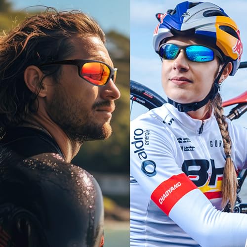 Image of Stylish Polarized Sports Sunglasses for Men Women - Unbreakable HD Clear Vision Cricket Motorcycle Riding Running Cycling Biking Driving Wraparound Branded Oval Goggles