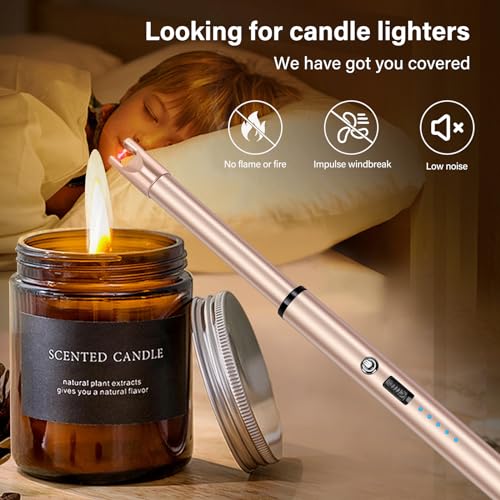 Image of Electric Candle Lighter Windproof USB Rechargeable Flameless Long Neck Lighter for Candles Gas Stove Fireplace BBQ Kitchen Grills (Gold) (Rose Gold)