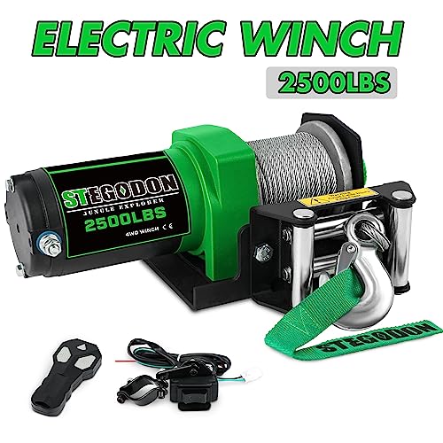 STEGODON 2500 lb. ATV/UTV Electric Winch, 12V Waterproof Steel Cable Winch,Electric Winch with Wired Remote and Wireless Remote for ATV UTV Towing,Boat,Off-Road - Thumbnail 7