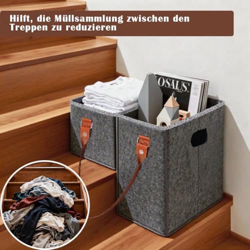 Treppenkorb Stufenkorb Filz L-Form Treppentasche mit Griffe Große Faltbar Abnehmbar Treppen Korb Organizer Aufbewahrungskorb für Wäsche Spielzeug Haushaltsgegenstände (Tiefgrau)