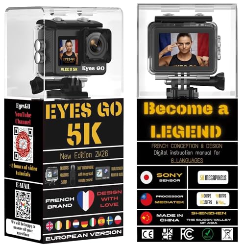 Eyes GO 5K - Marque Française - Caméra Sport 5K30fps 4K60FPS - Appareil Photo 50MP - Kits 31...