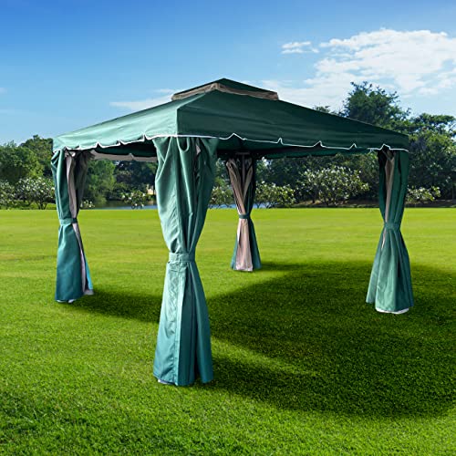 3m x 4m Garden Gazebo with Curtains & Mosquito Netting – Heavy-Duty Aluminium Frame, Waterproof Double Roof Patio Canopy, Outdoor Pavilion Tent for Backyard, Parties, Weddings
