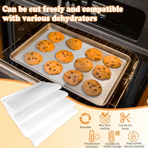 6 tapetes desidratadores de silicone e 6 folhas de desidratador de malha, forro de bandeja antiaderente reutilizável com borda, tapetes de silicone para líquidos, frutas, carne, legumes, ervas (branco