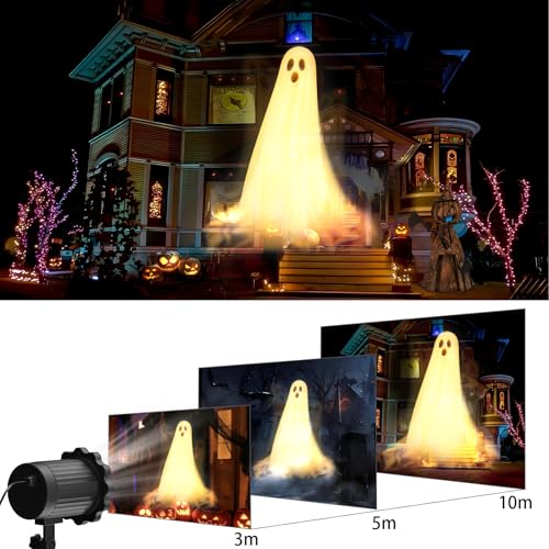 Halloween Deko Outdoor Innen,3D Dynamische Halloween Projektor, Wasserdicht LED Projektionslampe mit Geister für Wand Friedhof Fenster… – Ansicht 5