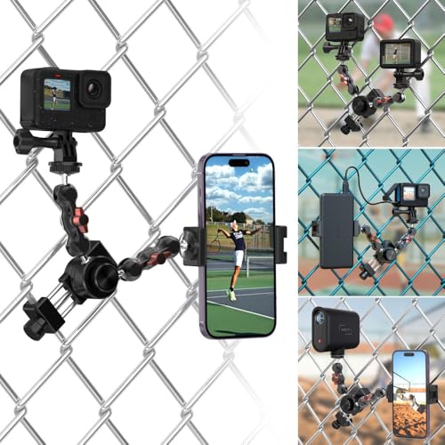 SUREWO Aluminum Fence Mount for Go pro iPhone Phone DJI Osmo Action 6/5pro/4/3/2 Insta360 Mevo Start for Baseball Softball Tennis Recording Cameras Net Chain Link Fence Clip Mount Holder