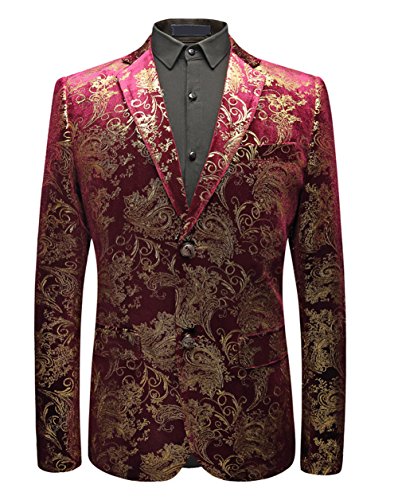 OUYE Men's 2 Button Premium Floral Sport Coat 5X-Large Purple Red