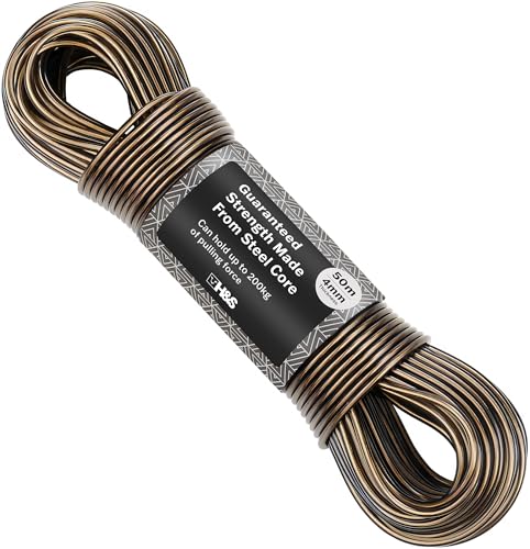 H&S Cuerda Tendedero Exterior Ropa - Longitud 50 m - Cuerda de Tender Ropa Exterior de Acero Gruesa y Resistente - Cuerdas Tendedero Exterior y Camping - Cordel Tendedero Exterior
