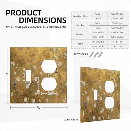 Decorative Outlet Covers Vintage White Flowers Birds on Golden Background 2 Gang Outlet Cover Wall Plate Single Toggle Duplex Light Switch Cover Plate Switch Plate Covers