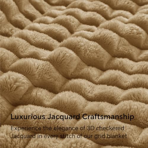 Image of BEDELITE 3D Checked Camel Fleece Throw Blanket for Couch, 50x70 Inch