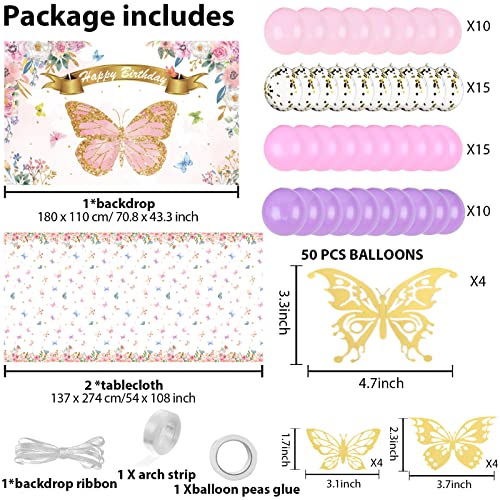 Butterfly Birthday Party Decorations Spring Butterfly Happy Birthday Photography Backdrop Banner Tablecloths Balloons Butterfly Theme Baby Shower Party Favors Supplies For Women Girls #TOP21