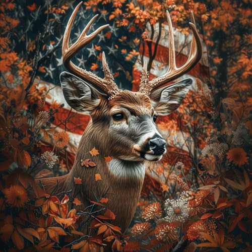 Image of Moohue DIY Counted Stamped Cross Stitch Kits for Adults 14 Count Cross Stitch Patterns Flag Animal Deer Printed Cross Stitch Kits for Adults (Flag Animal Deer)