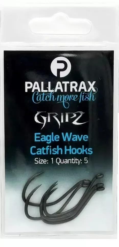 1X 2X Pallatrax Gripz Fishing Hooks Eagle Wave Catfish Hooks Barbered Barbless (1, 1)