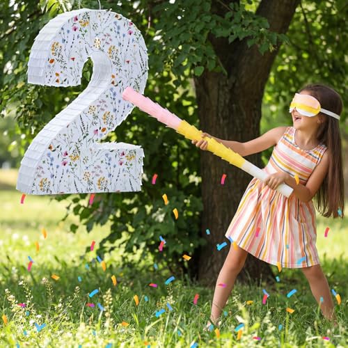 Teyva Daily Wildflower Number Pinata Birthday Decorations Spring Floral Pinata with Stick Blindfold Confetti for Birthday Party Supplies Baby Shower Decor(Number 2) by Teyva Daily - Used condition - Image 7