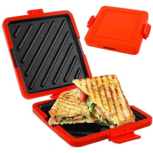 Gatphy Silicone Sandwich Maker Microwave Toastie Maker, Non Stick Microwave Toastie Sandwiches Toaster with Adjustable Silicone Straps Heatwave Breakfast Cookware for Cooking Sandwich (Red)