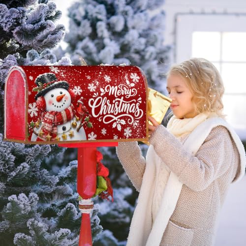 Image of Harooni Christmas Snowman Mailbox Covers Magnetic Standard Size 25.5 inch X 21 inch | Christmas Red Cardinal Bird Mailbox Wraps Winter Snowflake Letter Post Box Cover for Home Garden Outdoor Yard