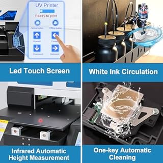 SHENGJINSH UV Printer Machine, A3 UV DTG Machine with LED Touch Screen, Bottle Holder, White Ink Circualtion, DTG Printers for T-Shirts Bottle Acrylic Phone Case Wood Glass Leather