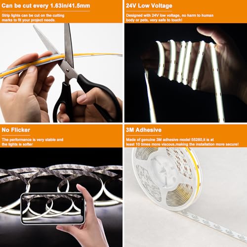 Tira LED COB Luz Día 6000K 10 m 504 LEDs/m Dimmable miniatura 6