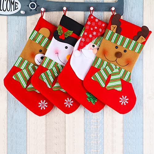 Febecool Christmas Ornaments Christmas Stockings Christmas Decorations Velvet Linen 3D Cartoon Christmas Socks Gift Bag (Red-4Pc(22Cm/13Cm/3Cm)) #TOP1