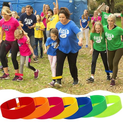 Image of Augshy 3 Legged Race Bands, Assorted Colors Elastic Tie Rope Resistance Bands for Relay Race Game Carnival Field Day Backyard Game Party Supplies