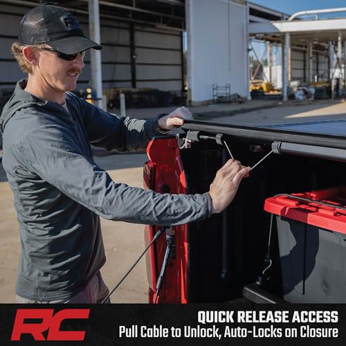 Image of Rough Country Hard Roll-Up Bed Cover for Ford Ranger (2019-2023) - Aluminum Truck Bed Cover, Fits 5' Bed