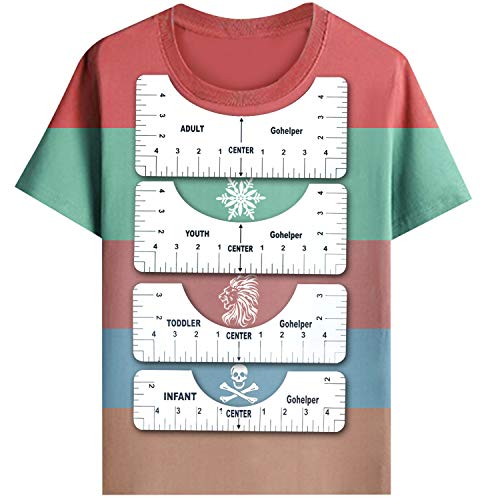 T-Shirt Ruler Guide, T-Shirt Alignment Ruler Tools, Vinyl Ruler Guide Size Chart, Sublimation Designs on T-Shirt, Centering Tool, HTV Alignment with 4 Assorted Adult Youth Toddler Infant Craft Ruler