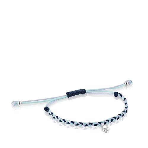 TOUS Pulsera para Mujer con Motivo Oso de Plata de Primera Ley y Nylon En Color Azul, 17cm de Largo, Colección Motivos - Chollo en Moda