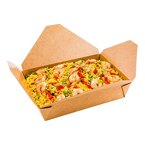 Bio Tek 49 Ounce Paper Take Out Boxes, 200 Greaseproof Take Out Food Containers - Tab Lock Closure, Microwave-Safe, Kraft Paper Take Out Boxes, Hot and Cold Foods, Recyclable