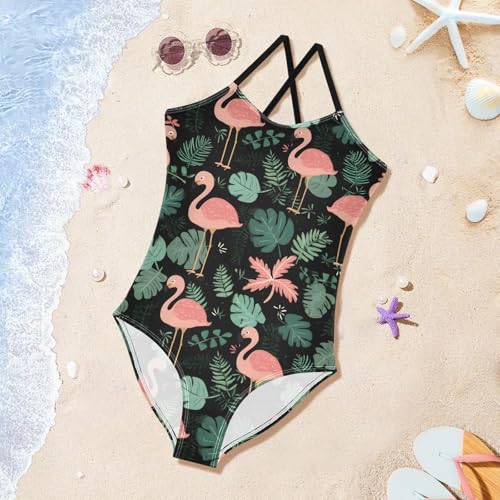 Flamingo Cute Leaf Girls One Piece Swimsuits Summer Quick Dry Beach Bathing Suit3
