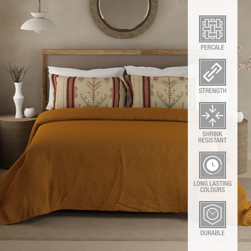 Image of BOUTIQUE LIVING Heritage Walk 100% Egyptian Cotton 200 TC Yellow Ethnic Print King Bedsheet with 2 Pillow Covers