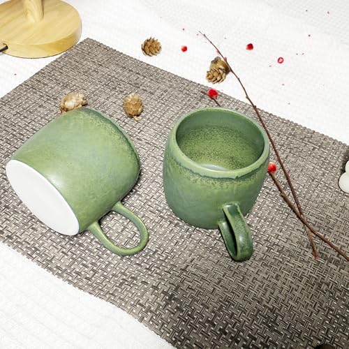 Set de 2 mugs de cerámica medianos 12 oz apilables verde miniatura 6