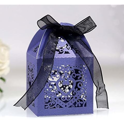 50 cajas de regalo con forma hueca para invitados, azul marino Cover