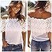 Toraway Blouses, Women Sexy Off Shoulder Casual Lace Crochet Chiffon Blouse Tops (Medium) White