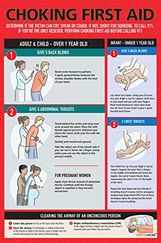 Image of Safety Choking Victim Poster Measures 12" x 18", Choking First Aid Poster for Infants, Kids, Pregnants, and Adults, First Aid Guide Quick Reference Guide, Laminated