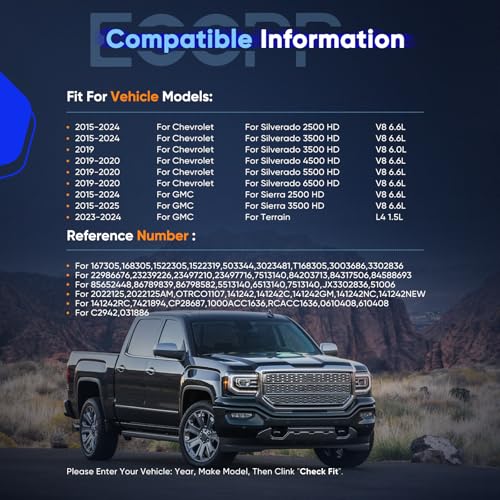 Image of ECCPP AC Compressor for Chevrolet Silverado 3500 4500 5500 HD 2019-2020 | for GMC Terrain L4 1.5L 2023-2024 Fit for GMC Sierra 2500 3500 HD 6.6L 2015-2023 Fast Cooling AC Compressor with Clutch