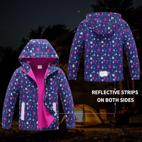 image for MGEOY Kids Rain Jacket Light Waterproof Hooed Fleece Lined Raincoat Wi