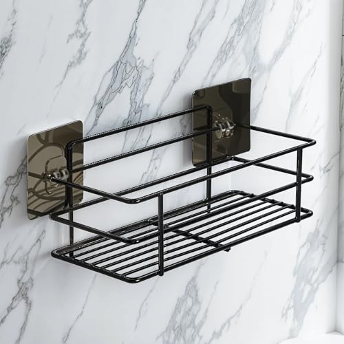 Image of Xtend Self-Adhesive Bathroom Shelf, Multipurpose Kitchen Shelf with Magic Stickers, Rustproof GI Steel, Black Powder Coated, Drill-Free, Easy Installation - Pack of 1