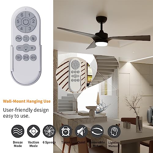 Raccroc Ceiling Fans With Lights,52In Ceiling Fan With Remote Control, With 22W Led Dimmable Lighting,6 Speeds Indoor Outdoor Ceiling Fan For Bedroom/Patios/Farmhouse/Living Room,Dc Motor(Black) #TOP1