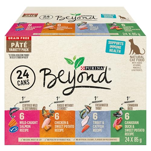Beyond Grain Free Natural Wet Cat Food, Pate Variety Pack 4 Flavours – 85 g Can (24 Pack)